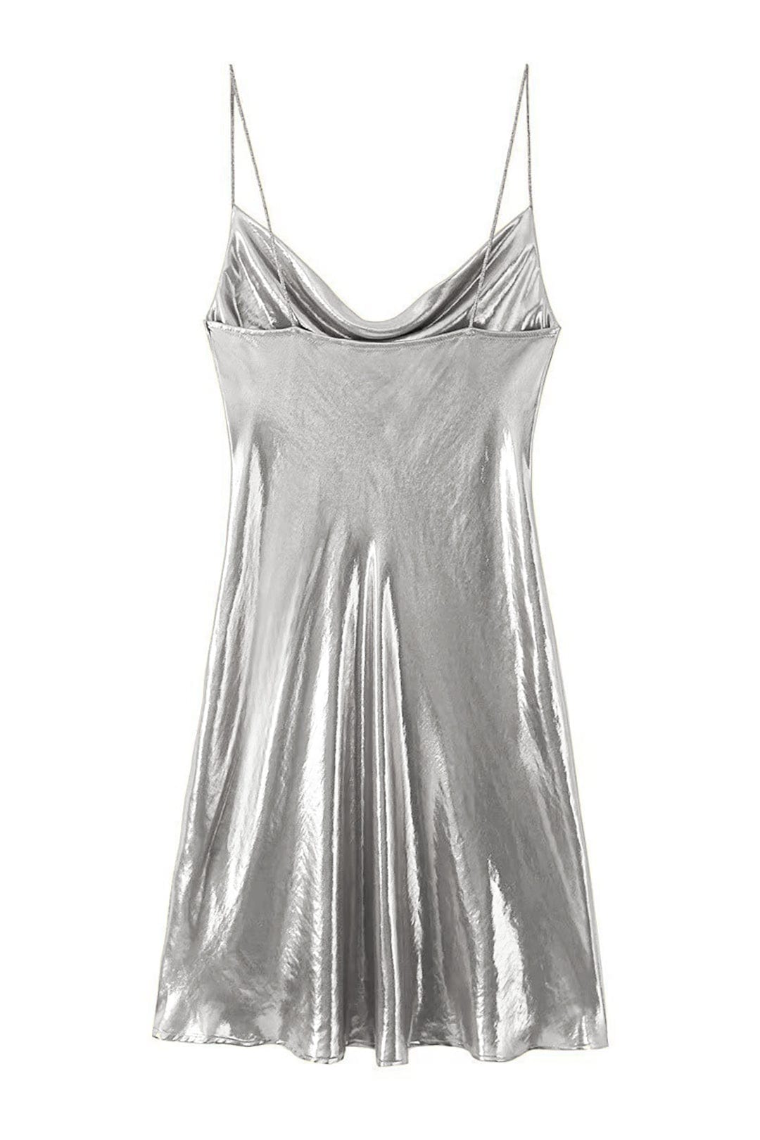 Eloise - Robe courte à col bénitier en tissu métallisé