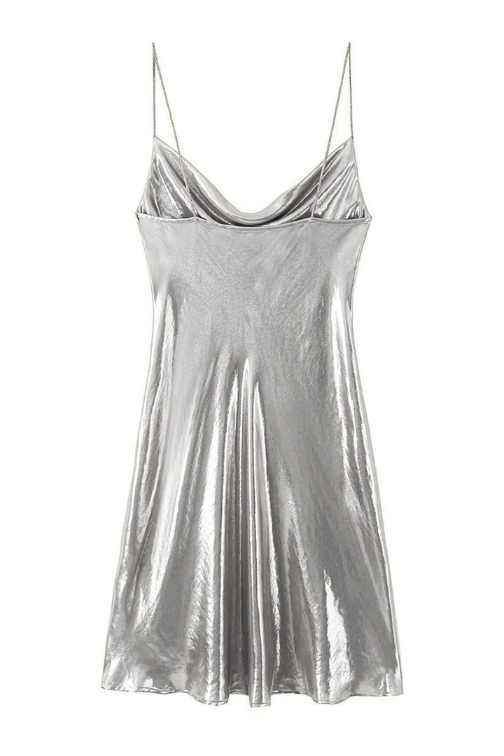 Eloise - Robe courte à col bénitier en tissu métallisé