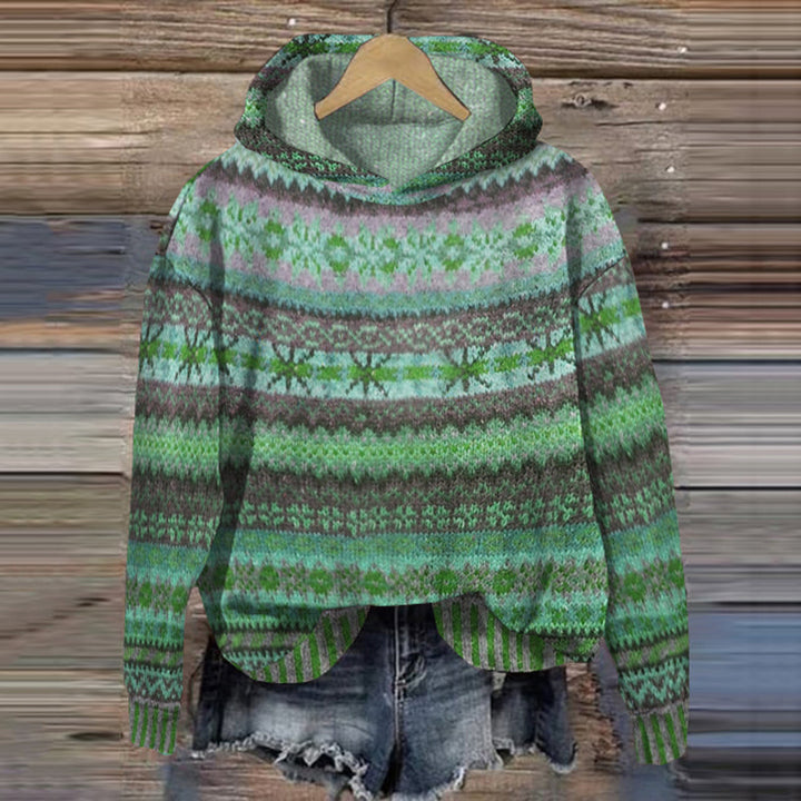 Sweat à capuche jacquard vert – Confort douillet & style nordique