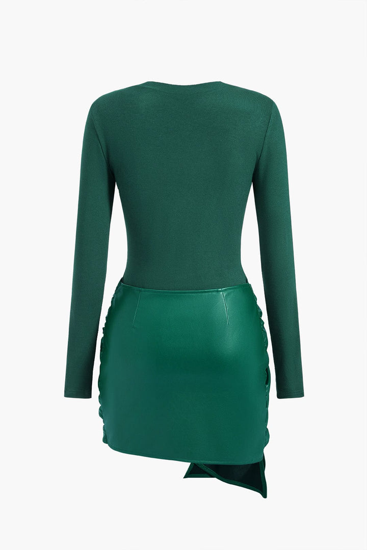 Mini robe à col rond en similicuir