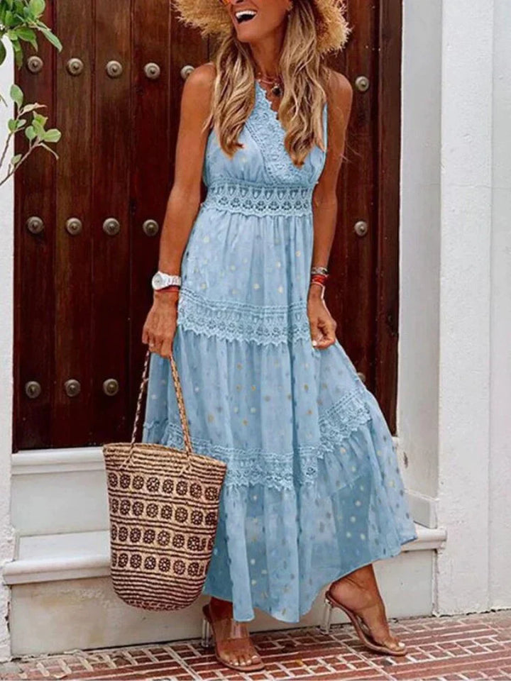 Robe Longue Bohème Femme – Détails Brodés & Dentelle – Look Estival Romantique