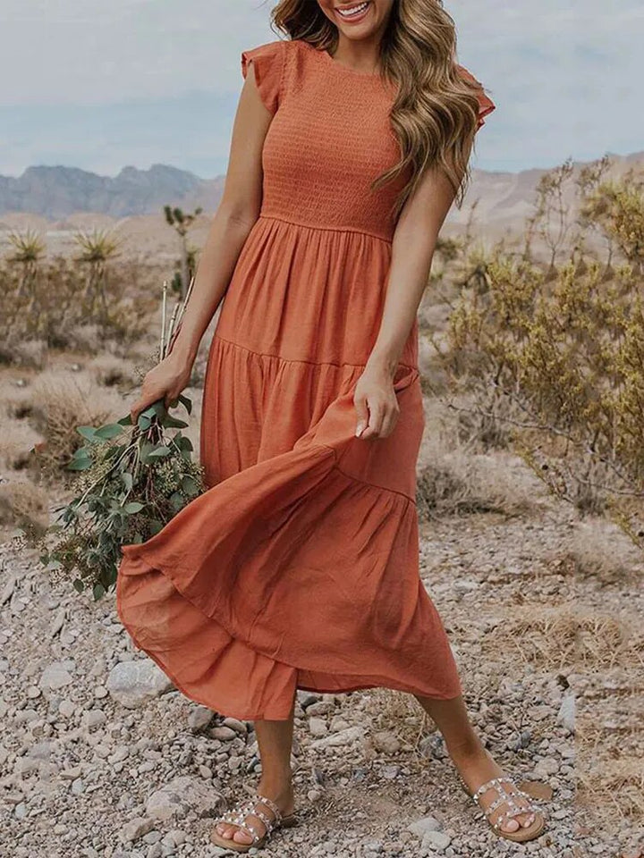 Robe Longue Casual Femme – Style Bohème, Manches Volants et Coupe Évasée en Étages