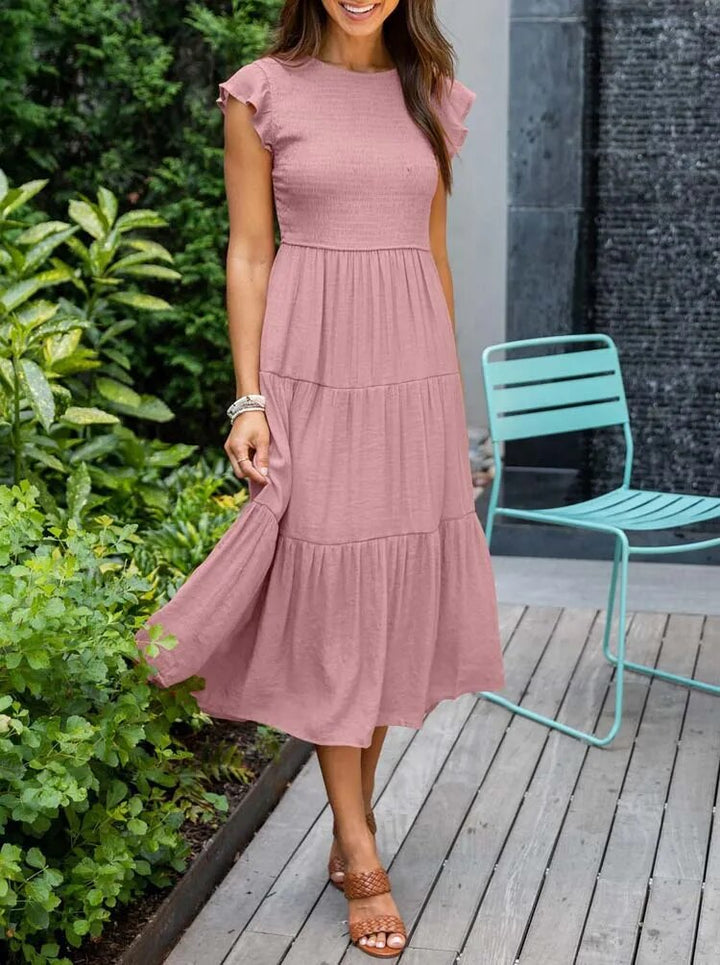 Robe Longue Casual Femme – Style Bohème, Manches Volants et Coupe Évasée en Étages