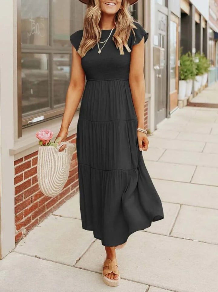 Robe Longue Casual Femme – Style Bohème, Manches Volants et Coupe Évasée en Étages