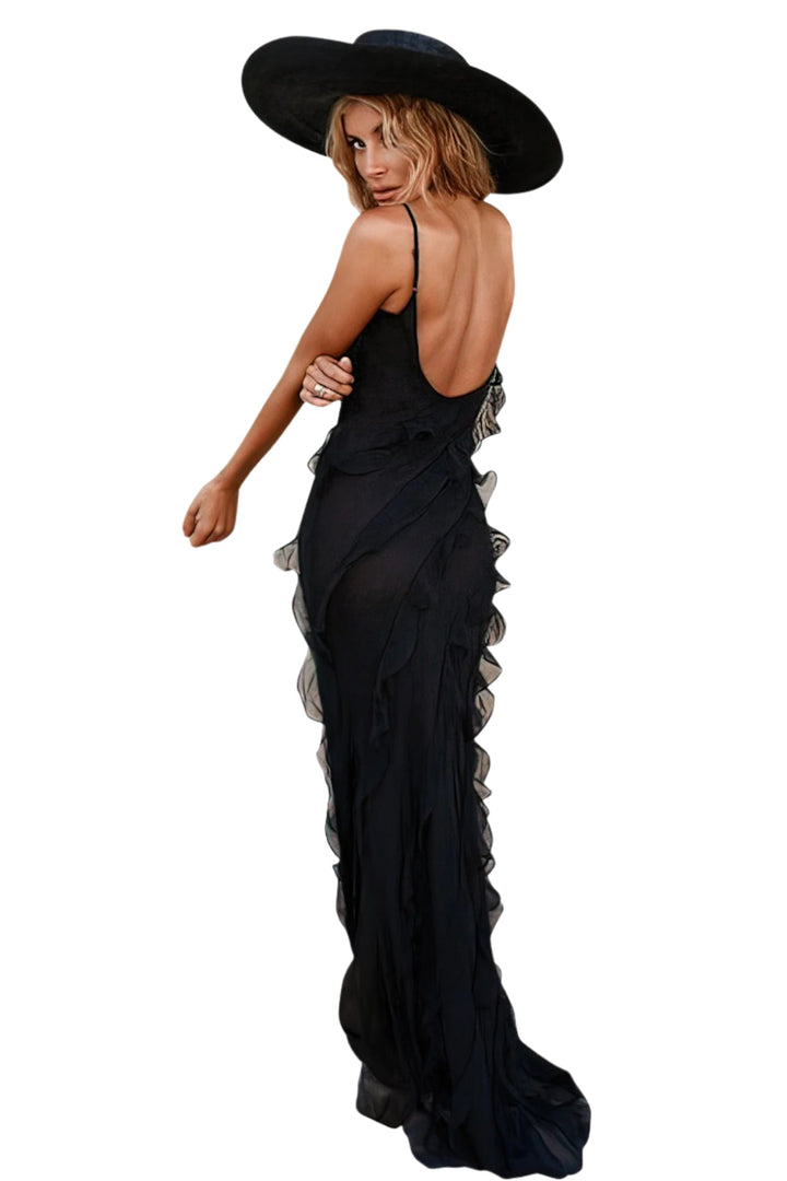 Langes Kleid mit Volants