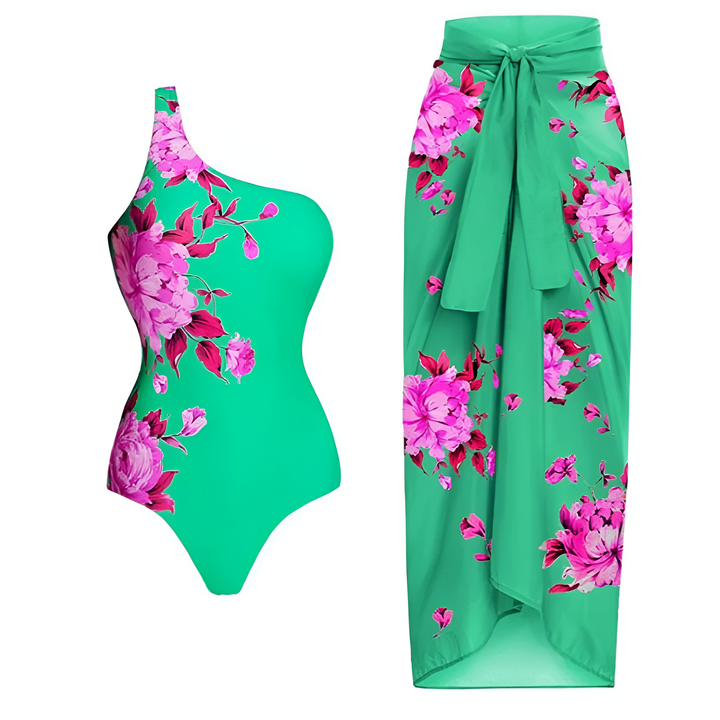 Einteiliger Bikini mit Abdeckung für Damen | Motiv Blumen