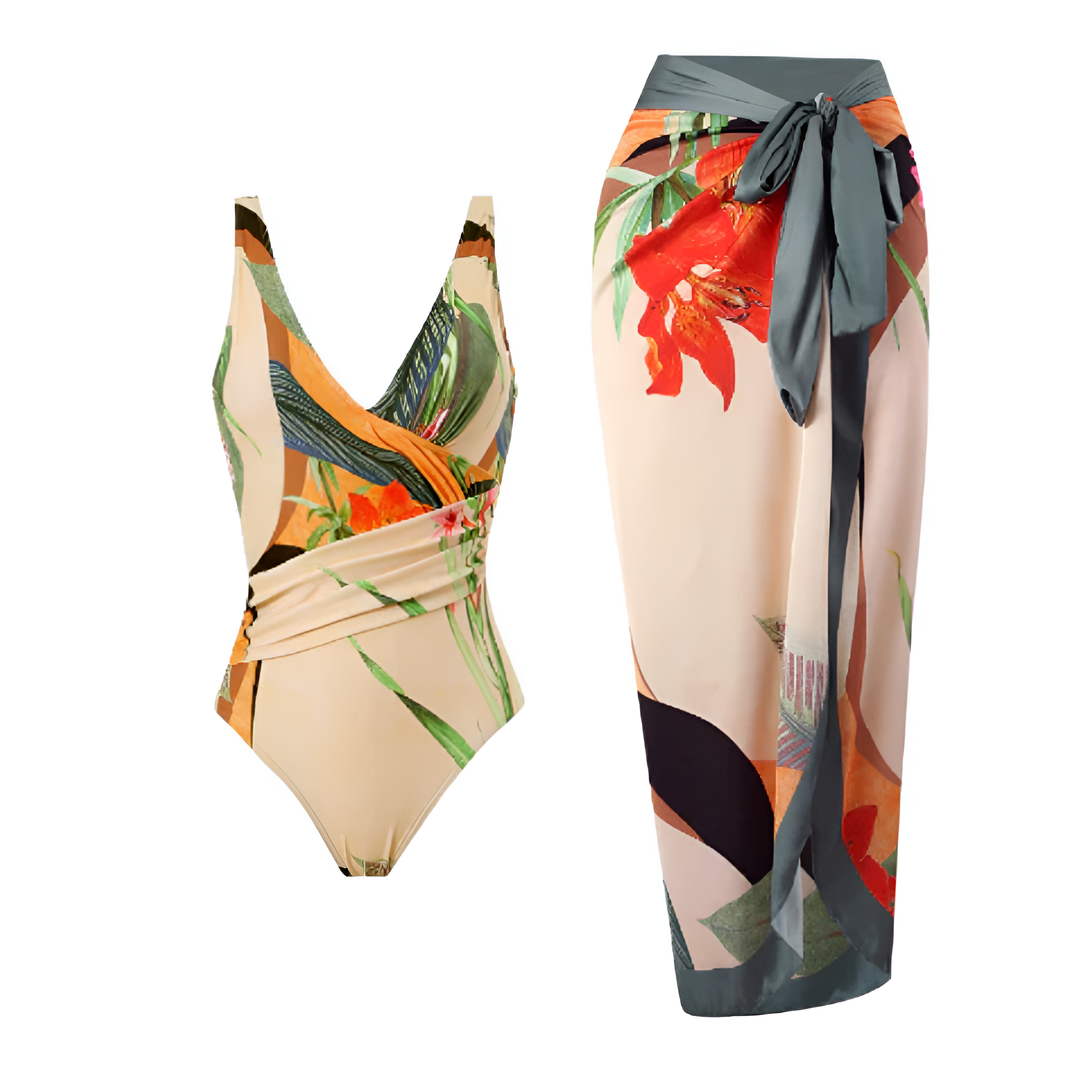Einteiliger Bikini mit Abdeckung für Damen | Motiv Blumen