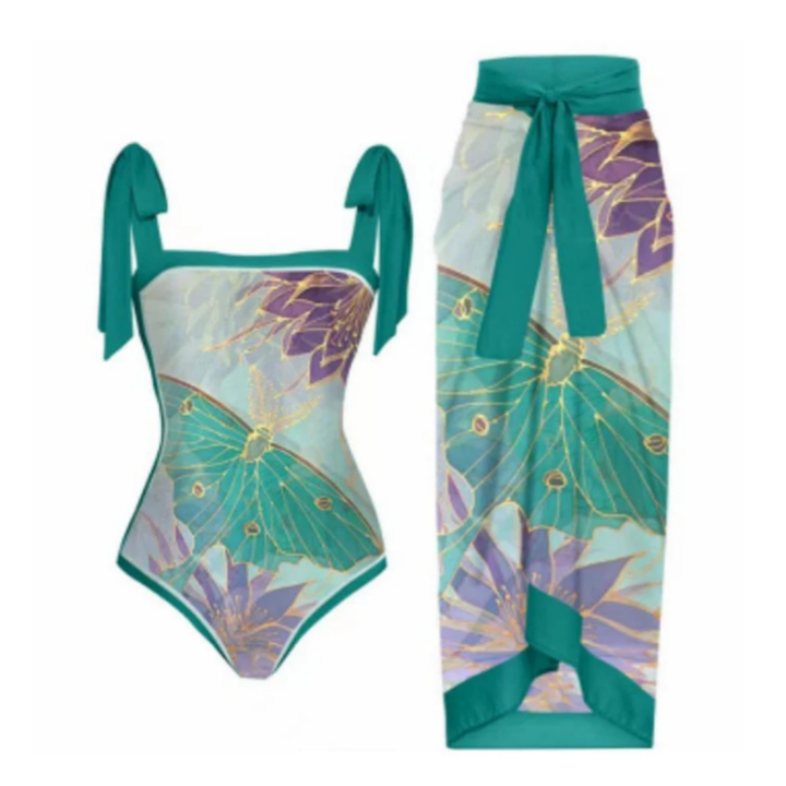 Einteiliger Bikini mit Abdeckung für Damen | Motiv Blumen