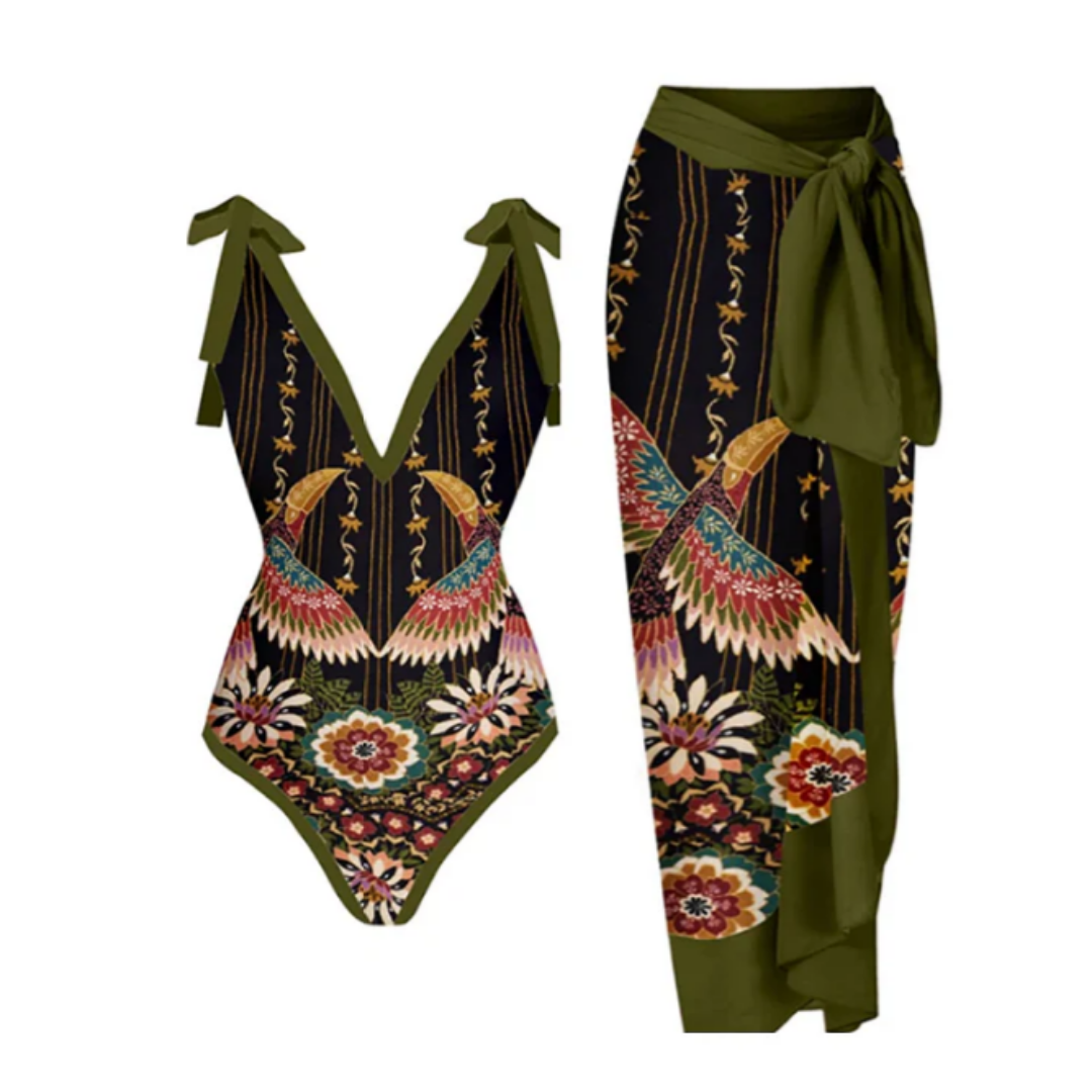 Einteiliger Bikini mit Abdeckung für Damen | Motiv Blumen