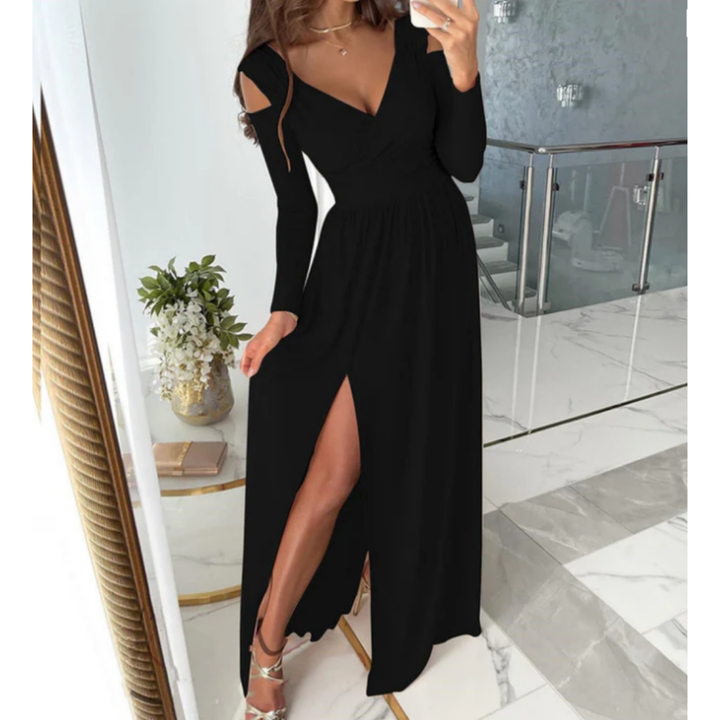 Abendkleid mit langen Ärmeln und Schlitz für Damen | Maxi