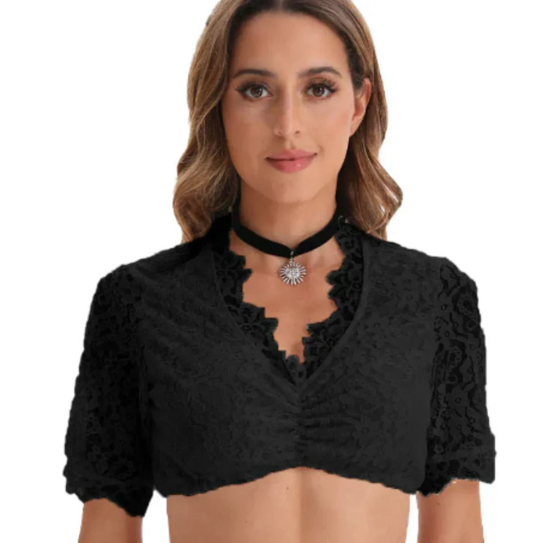 Femme Élégante Col En V Dirndl Chemisier | Manches Courtes