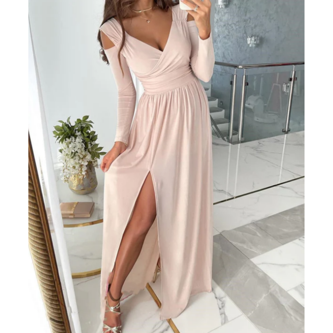Abendkleid mit langen Ärmeln und Schlitz für Damen | Maxi