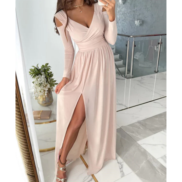 Abendkleid mit langen Ärmeln und Schlitz für Damen | Maxi