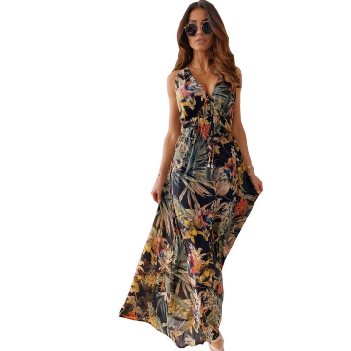 Vestito Estivo Senza Maniche con Fiori per Donne | Maxi