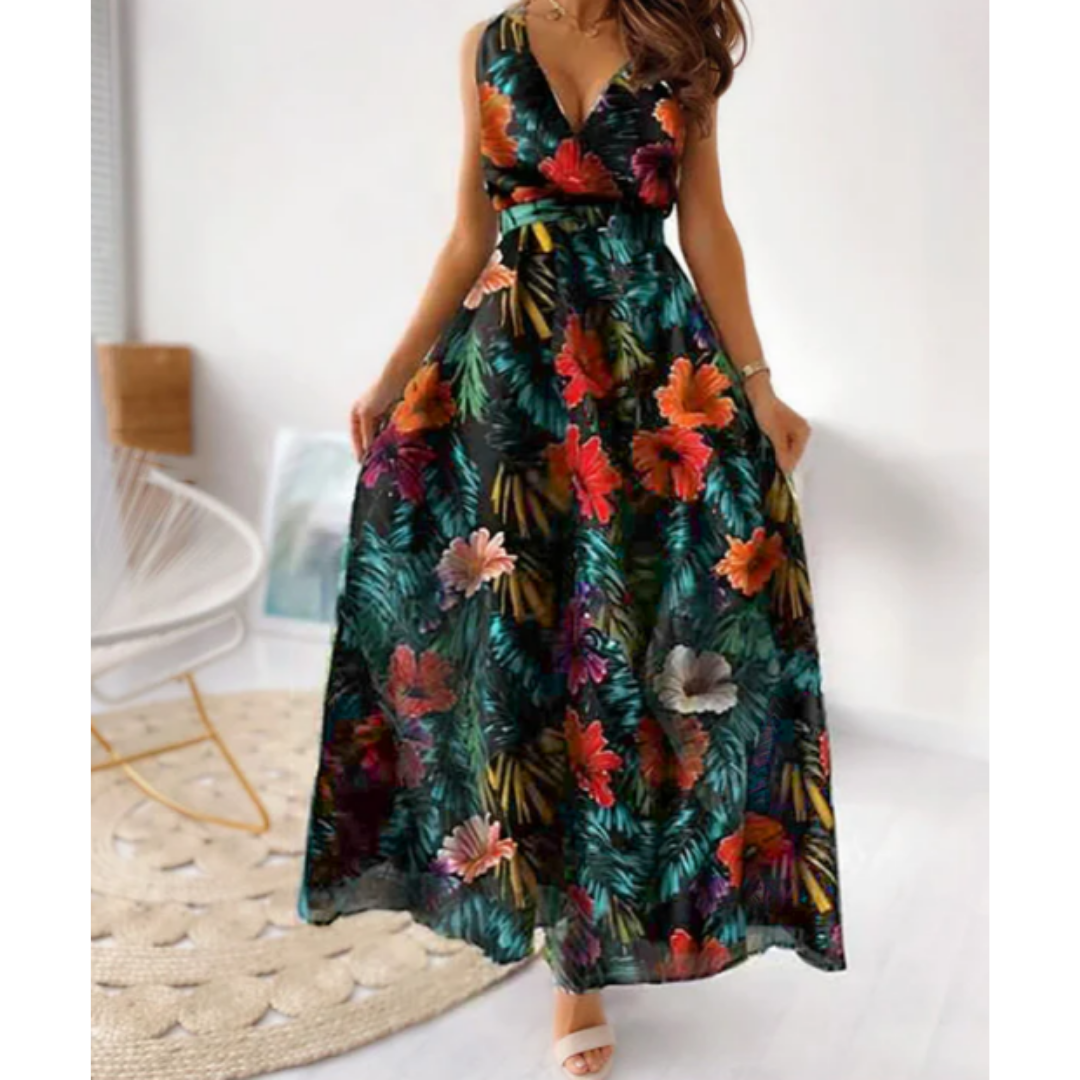 Vestito Estivo Senza Maniche con Fiori per Donne | Maxi