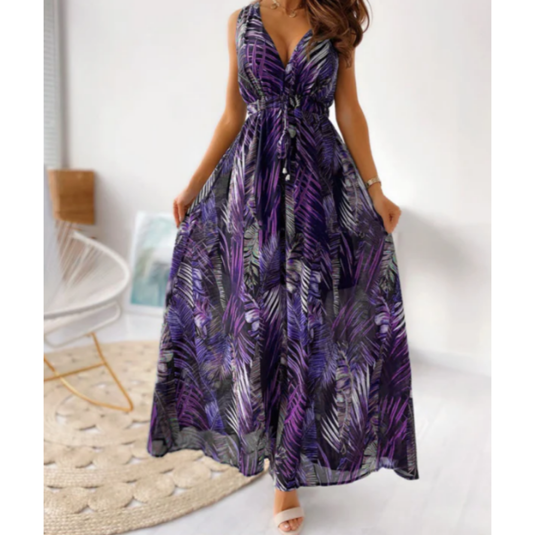 Vestito Estivo Senza Maniche con Fiori per Donne | Maxi