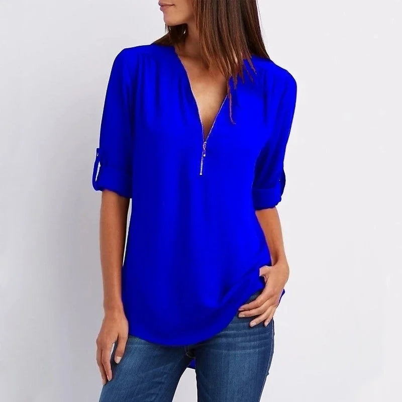 Marta | Blusa taglie forti a maniche 3/4 ampia con cerniera