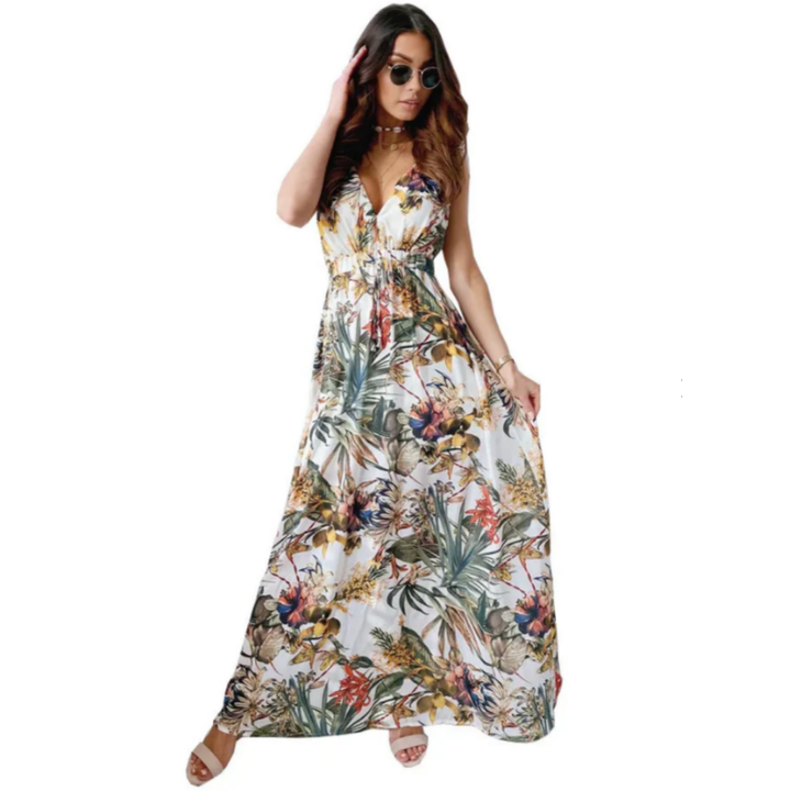 Vestito Estivo Senza Maniche con Fiori per Donne | Maxi