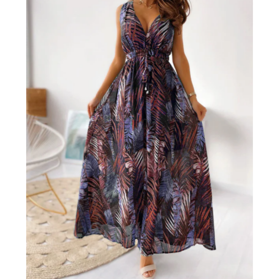 Vestito Estivo Senza Maniche con Fiori per Donne | Maxi