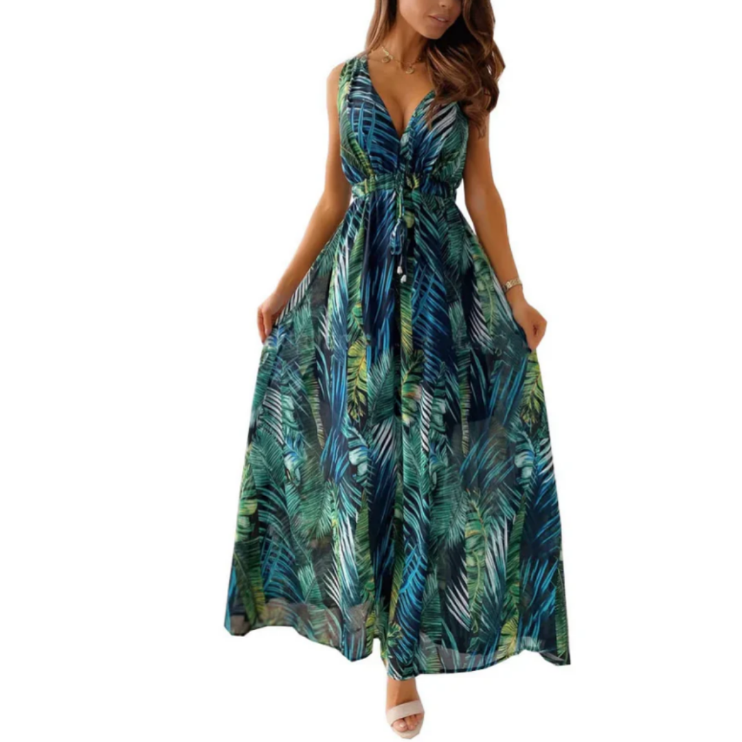 Vestito Estivo Senza Maniche con Fiori per Donne | Maxi