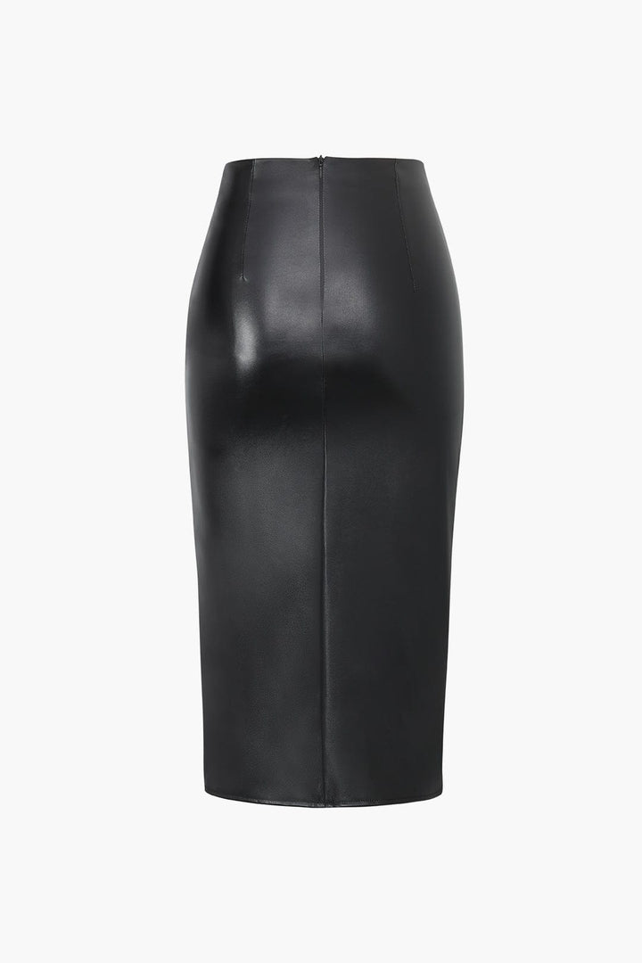 Jupe Midi Plissée en Simili Cuir - Élégance et Confort