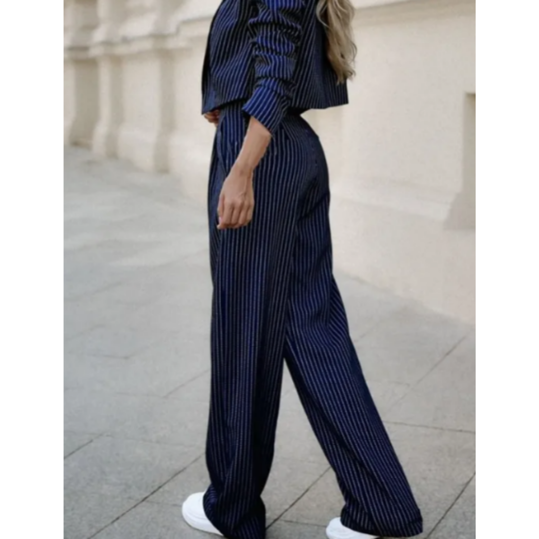 Completo blazer elegante e confortevole e pantaloni larghi per donne | Due stanze