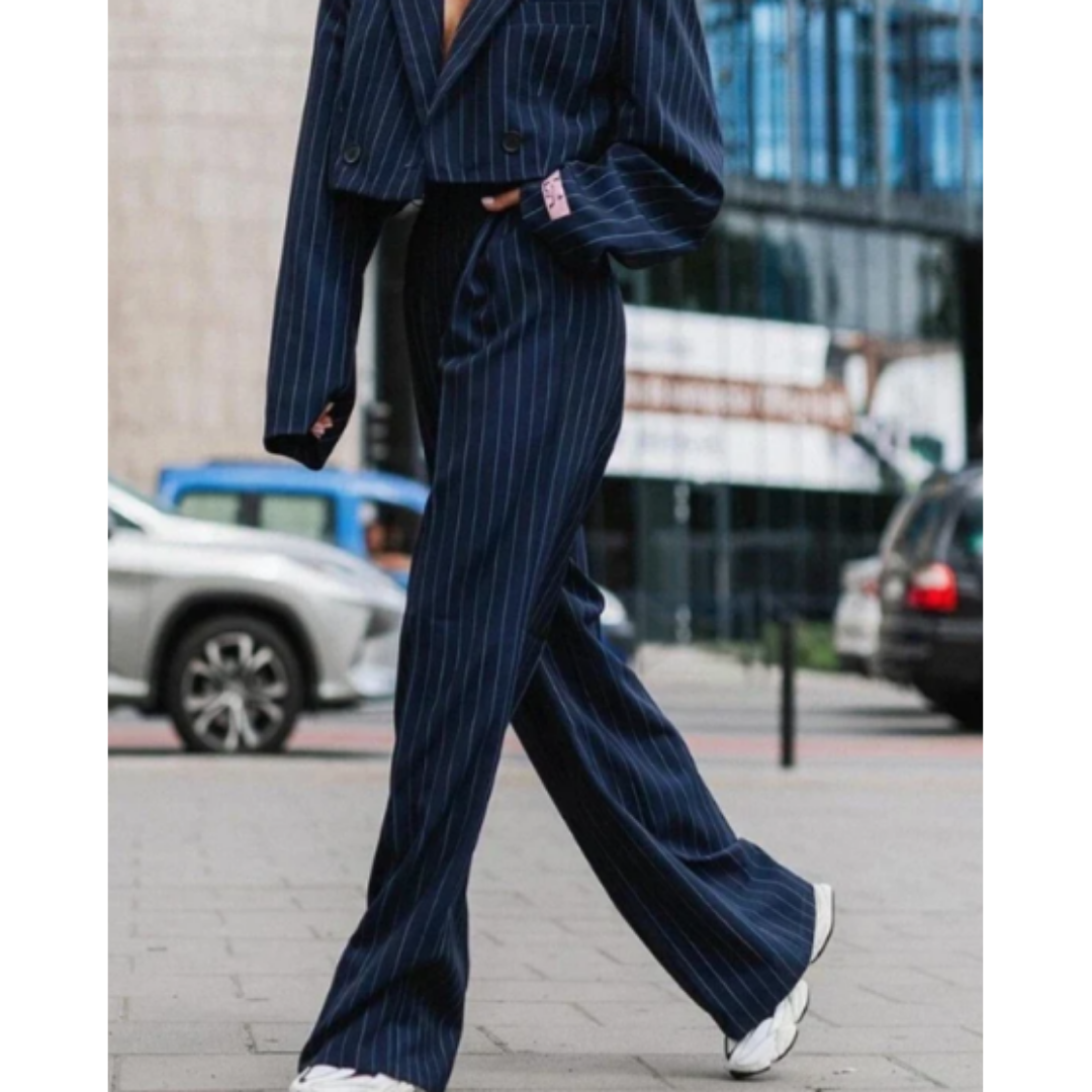 Completo blazer elegante e confortevole e pantaloni larghi per donne | Due stanze