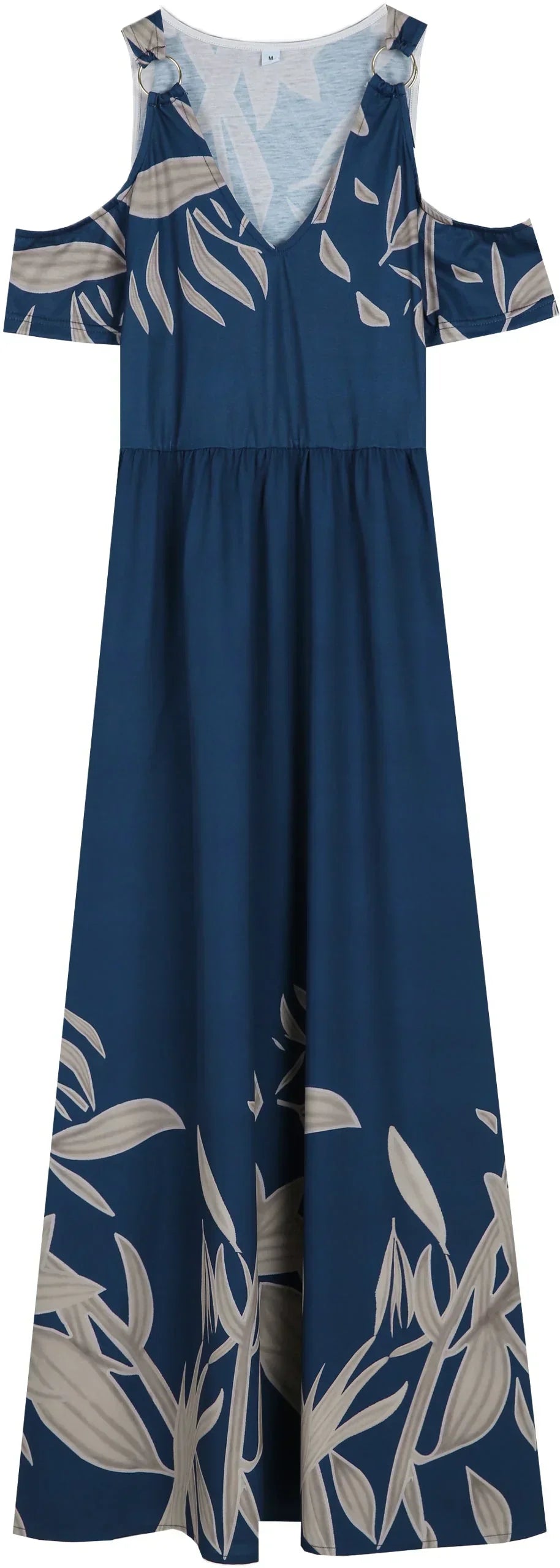 Maxi-robe d'été bleu cobalt plissée à col en V et épaules froides