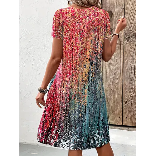 Buntes Sommerkleid mit kurzen Ärmeln für Damen | Mini