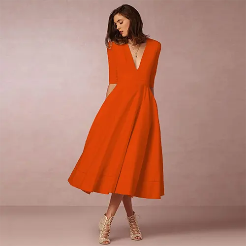 Elegantes und geripptes Abendkleid für Damen | Midi
