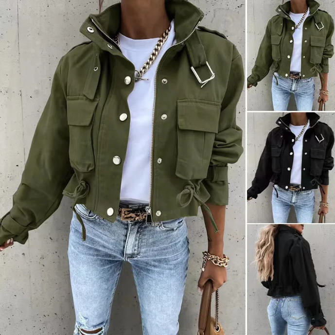 Sophie - Blouson Bomber Imprimé, Modèle Court avec Cordons de Serrage Réglables