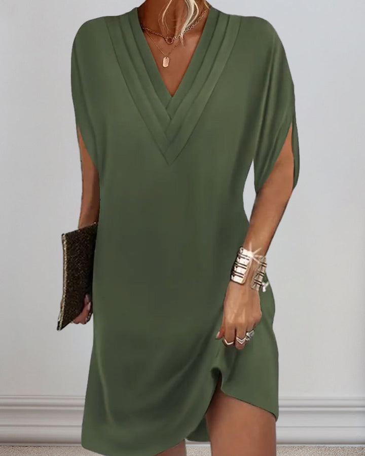 Melania | Vestito a maniche corte con scollo a V da donna | Midi