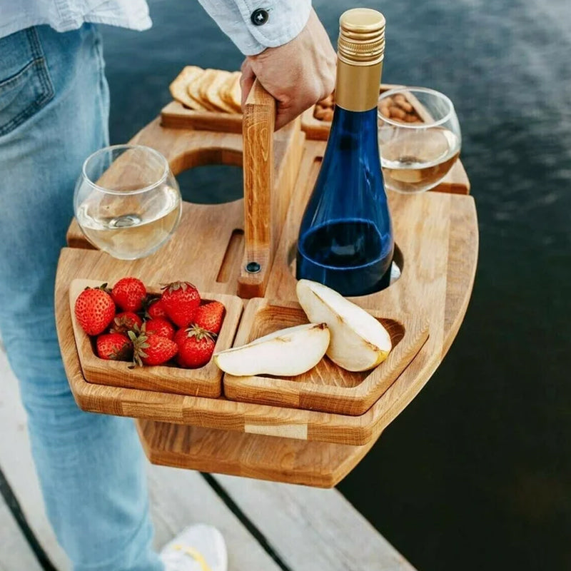 Przenośny drewniany stół piknikowy na wino – WineNest