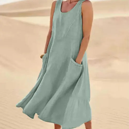 Sommerkleid A-Linie Ärmellos für Damen | Midi