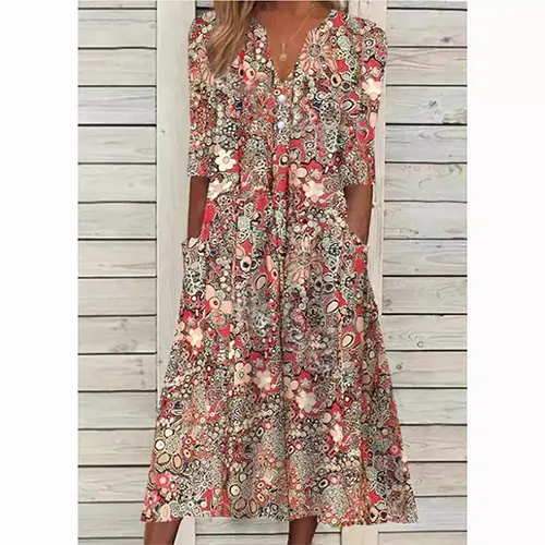 Tägliches bedrucktes Sommerkleid für Damen | Midi