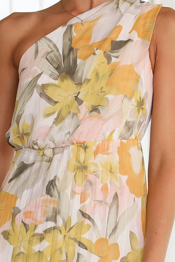 Queenie | Vestito da donna con scollo stampato | Giallo Bianco