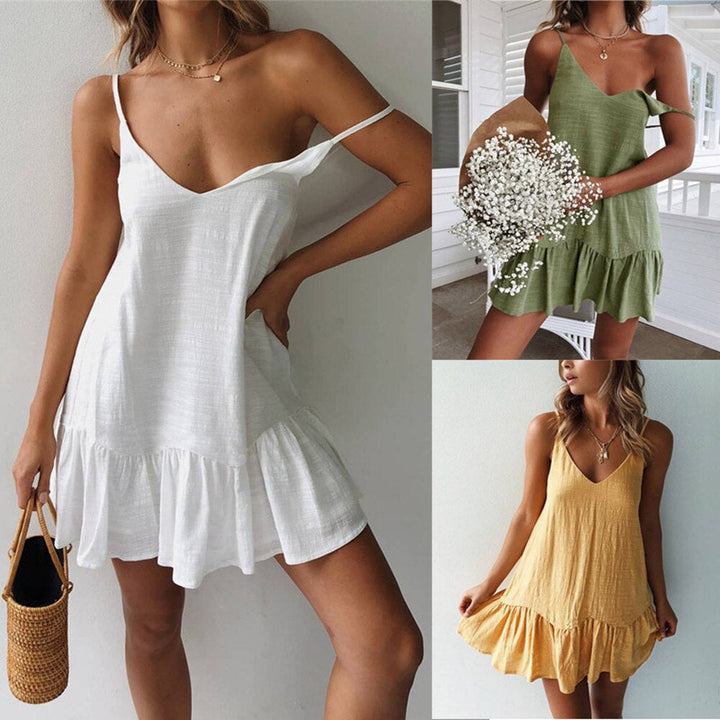 Robe Courte Décontractée à Bretelles – Style Estival Léger pour Vacances et Plage