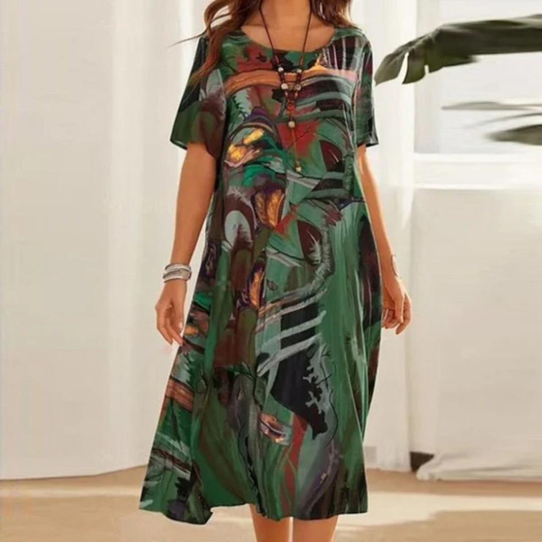 Damen Sommerkleid mit Rundhalsausschnitt | Midi