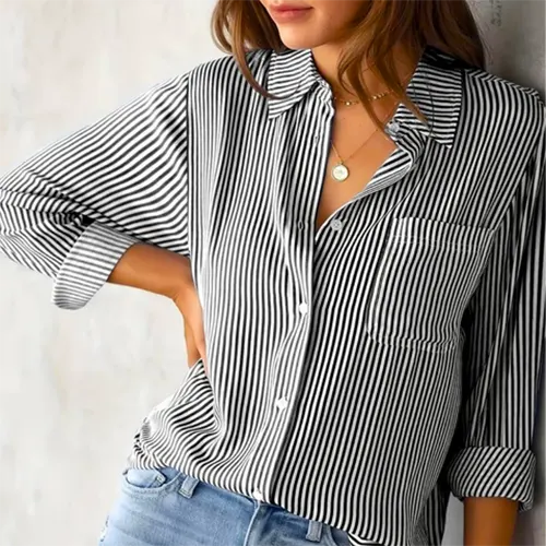 Elegantes gestreiftes Arbeitshemd für Damen | Lange Ärmel