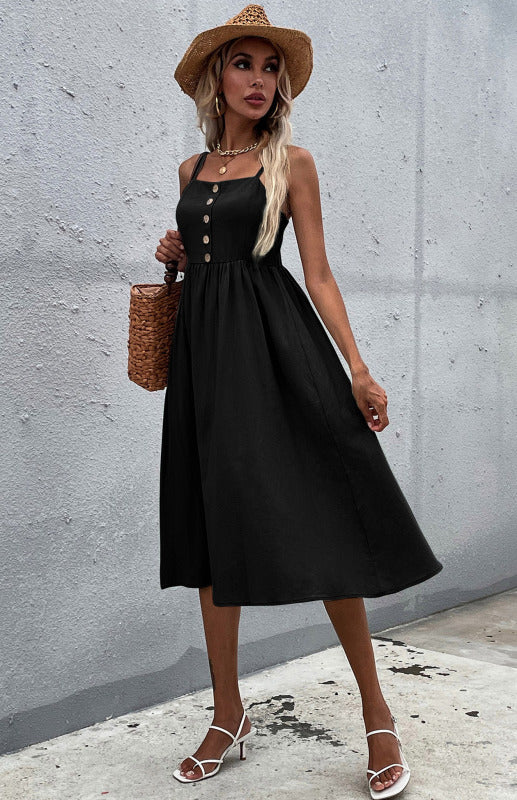 Robe Évasée Femme Été Bretelles Fines – Boutonnée, Style Décontracté Bohème