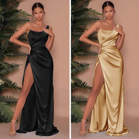Frau Ein Schulter Schlitz Kleid Offen | Maxi