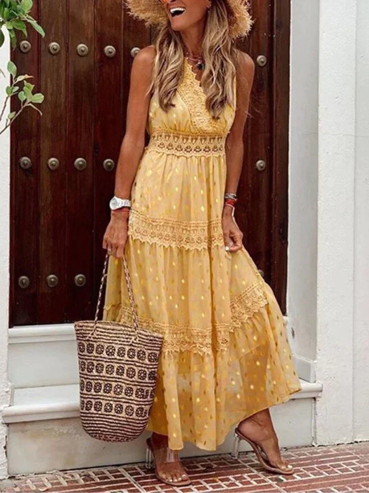 Robe Longue Bohème Femme – Détails Brodés & Dentelle – Look Estival Romantique