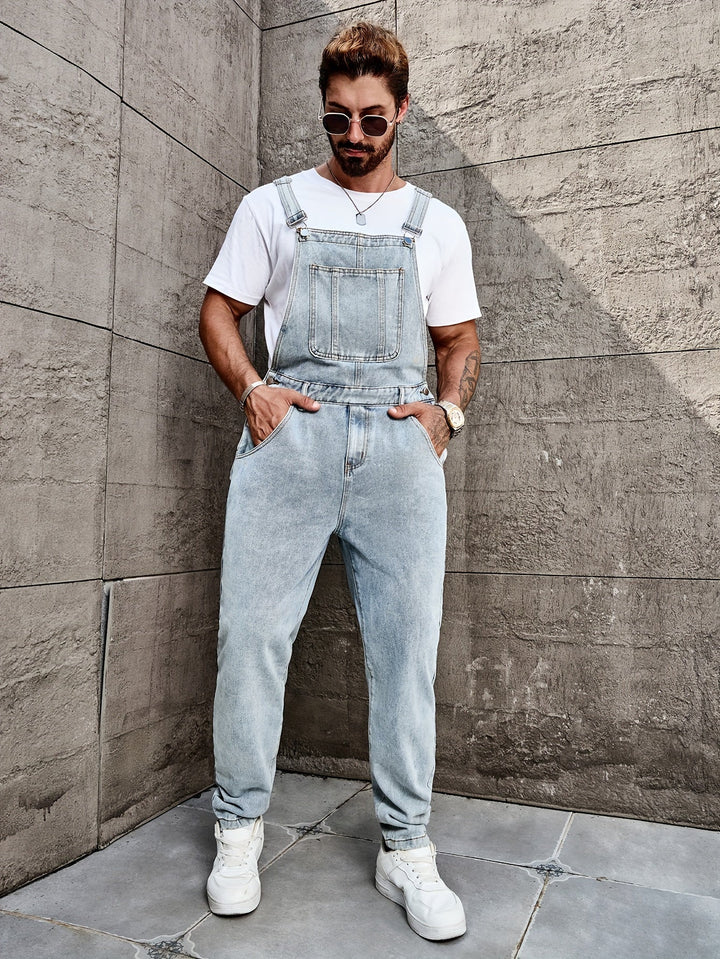 Men's denim overalls – Vintage straight cut, faded denim, urban and casual look