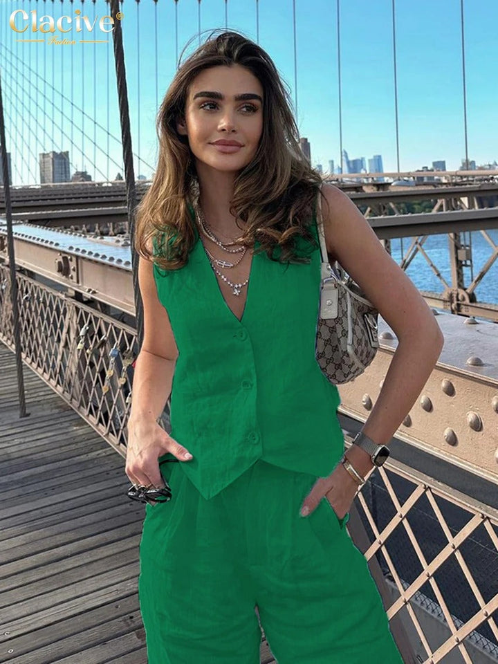 Paisley | Completo due pezzi in lino bianco per donne