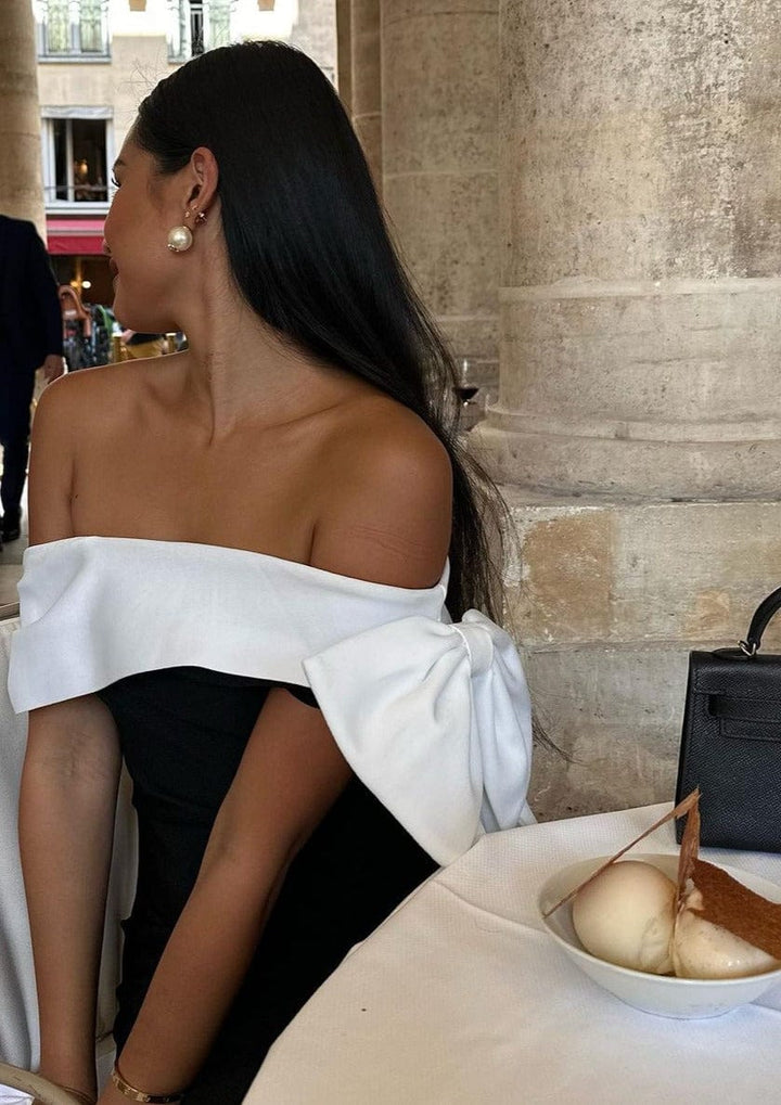 Robe Midi Lyriel One-Shoulder à Nœud Papillon et Fente Latérale