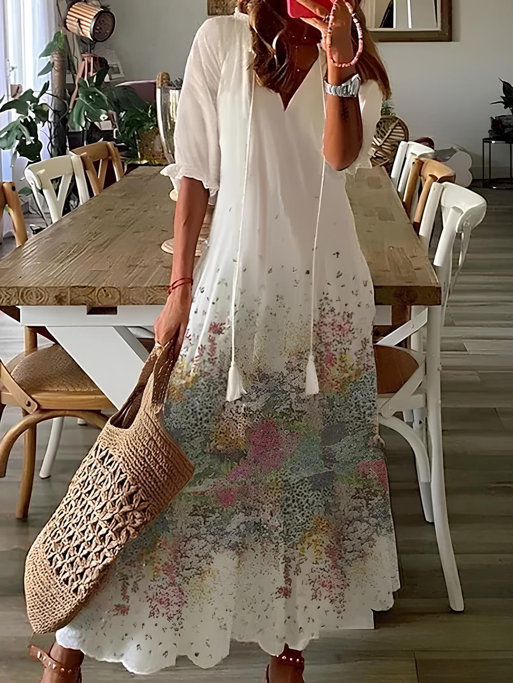 Langärmliges Kleid mit Volants für Damen