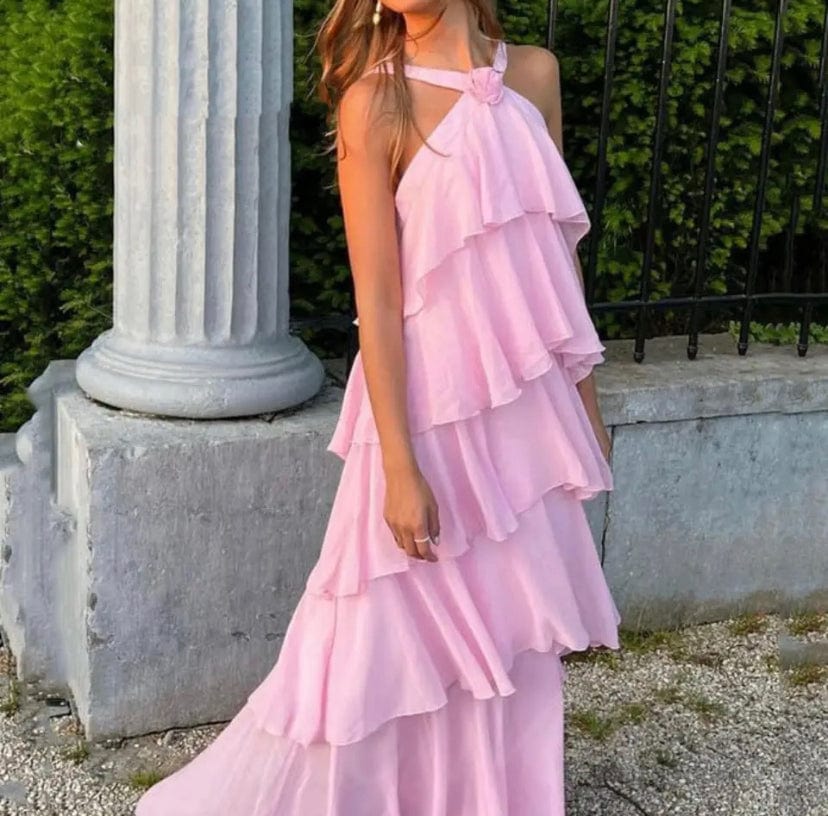 Robe Longue à Volants Superposés et Col Licou Eryndra