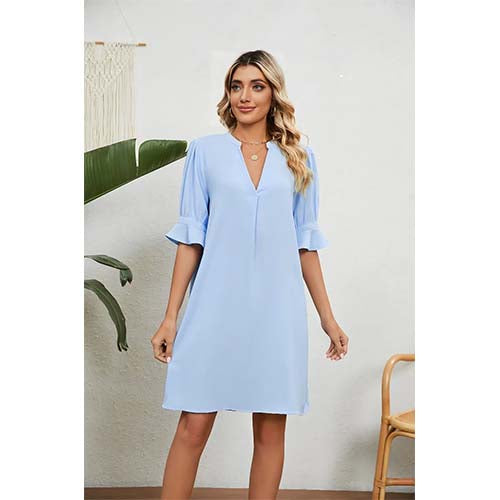 Elegantes Sommerkleid mit 3/4-Ärmeln und tiefem V-Ausschnitt für Damen | Mini
