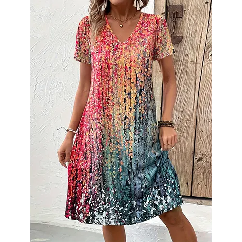 Buntes Sommerkleid mit kurzen Ärmeln für Damen | Mini