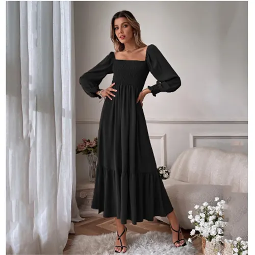 Lässiges Kleid mit Puffärmeln für Damen | Maxi